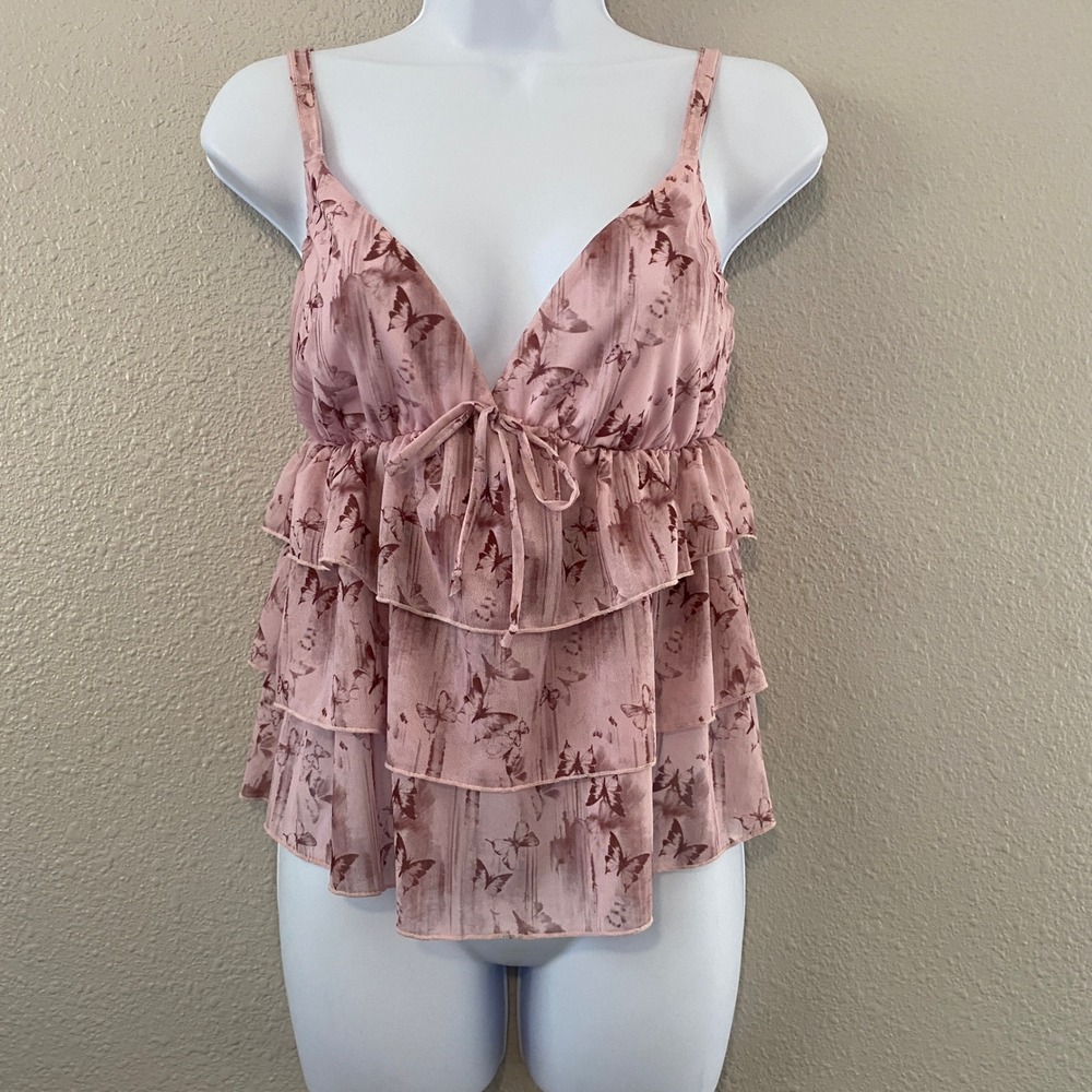 Blue Riot Pink Babydoll Top Medium Ruffle Fairycore Coquette Feminine Y2K Boho